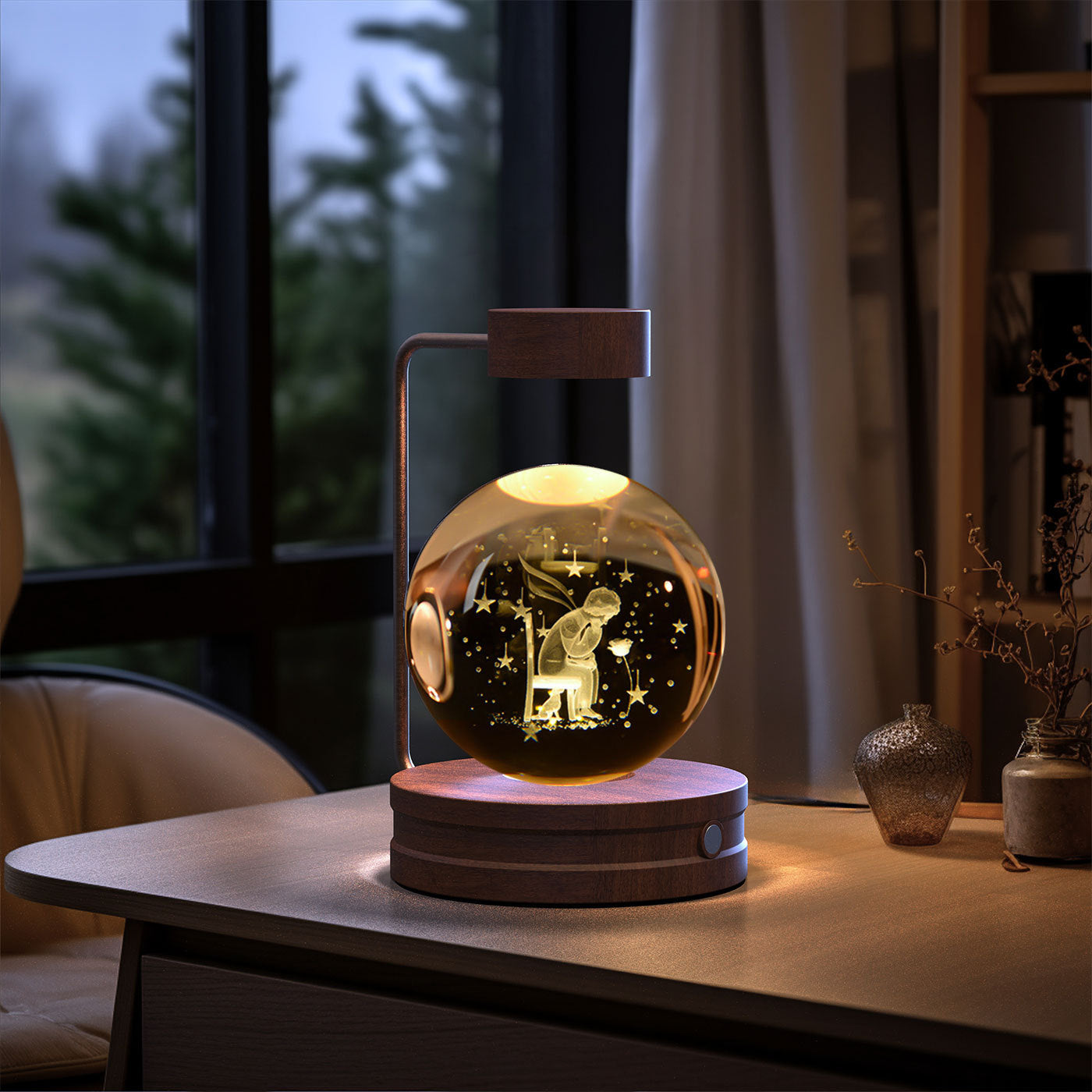 Crystal Ball Cosmic Night Light – USB Powered, Warm Bedside Lamp, Birthday Gift